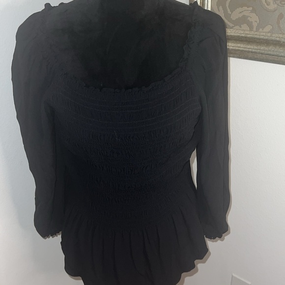 Ann Taylor black smocked puff sleeves square neck ruffle bottom sz M - Picture 4 of 10